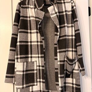 Plaid Open-Front Sweater Coat